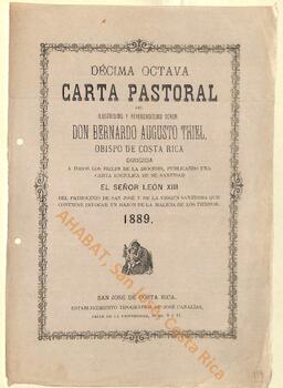 Décima octava carta pastoral de Bernardo Augusto Thiel, II obispo de San José, publicando encíclica de León XIII sobre el patrocinio de San José y la Virgen