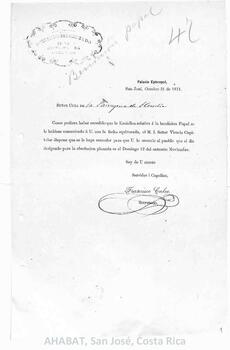 Circulares de Francisco Calvo, secretario del Gobierno Eclesiástico de la Diócesis de San José