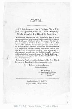 Circulares de Luis Bruschetti, Vicario Apostólico de la Diócesis de San José