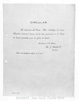 Circular de J. Badilla C., Cancelario de la Curia Metropolitana de San José