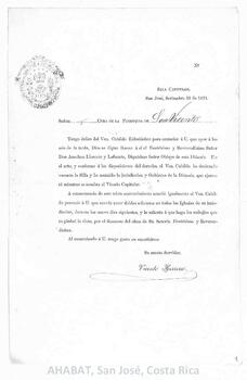 Circulares de Vicente Herrera, notario mayor de la Diócesis de San José (1871-1873)
