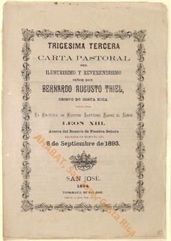 Trigésima tercera carta pastoral de Bernardo Augusto Thiel, II obispo de San José, sobre la celebración del mes del Rosario de 1894