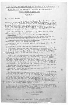 Circular del Comité Nacional pro-conmemoración del centenario de la Diócesis