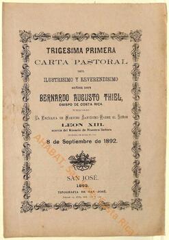 Trigésima primera carta pastoral de Bernardo Augusto Thiel, II obispo de San José, sobre la celebración del mes del Rosario de 1893