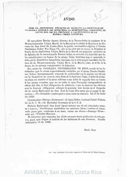 Circular de Benito Sáenz, director de la Tercera Orden de Nuestra Señora de la Merced en Heredia