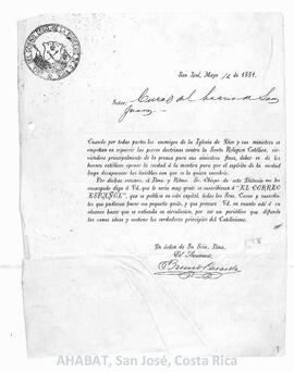 Circulares de Bruno de J.  Casasola,  secretario del Gobierno Eclesiástico de la Diócesis de San José