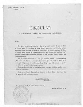 Circulares de José Zamora, Vicario General de la Diócesis de San José