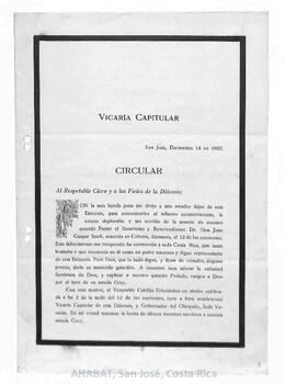 Circulares de José Zamora, Vicario Capitular de la Diócesis de San José
