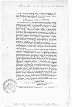 Circulares de Domingo Rivas, Vicario General de la Diócesis de San José