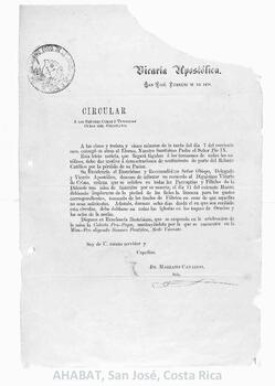 Circulares de Mariano Canalini, Secretario del Gobierno Eclesiástico de la Diócesis de San José