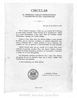 Circulares de Monseñor Rafael Otón Castro Jiménez, I Arzobispo de San José (1938-1939)