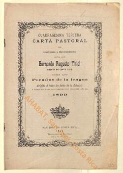 Cuadragésima tercera carta pastoral de Bernardo Augusto Thiel, II obispo de San José, para la Cuaresma de 1899